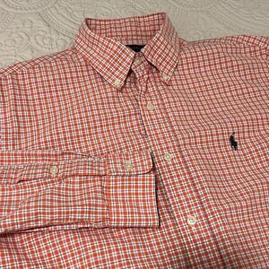 Ralph Lauren Mens Orange Plaid Button Down Shirt Pony Logo Size M